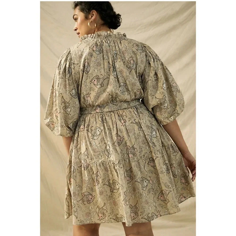 Let Me Be By Anthropologie NWT SZ 14 Babydoll Dress w Koi Fish/Floral Print - Picture 2 of 11